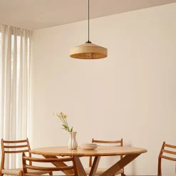Lindby Hængelampe Haldor, hør, vævet, natur, Ø 40 cm