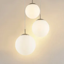 Lindby hængelampe Heleska, hvid, glas, 3 lyskilder, Ø 47cm