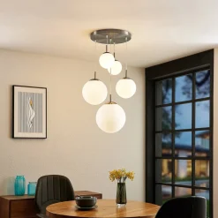 Lindby hængelampe Heleska, hvid, glas, 5 lyskilder, Ø 50 cm