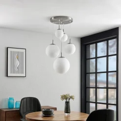 Lindby hængelampe Heleska, hvid, glas, 5 lyskilder, Ø 50 cm