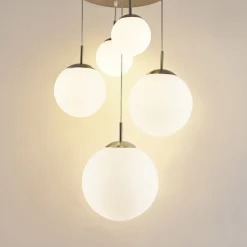 Lindby hængelampe Heleska, hvid, glas, 5 lyskilder, Ø 50 cm