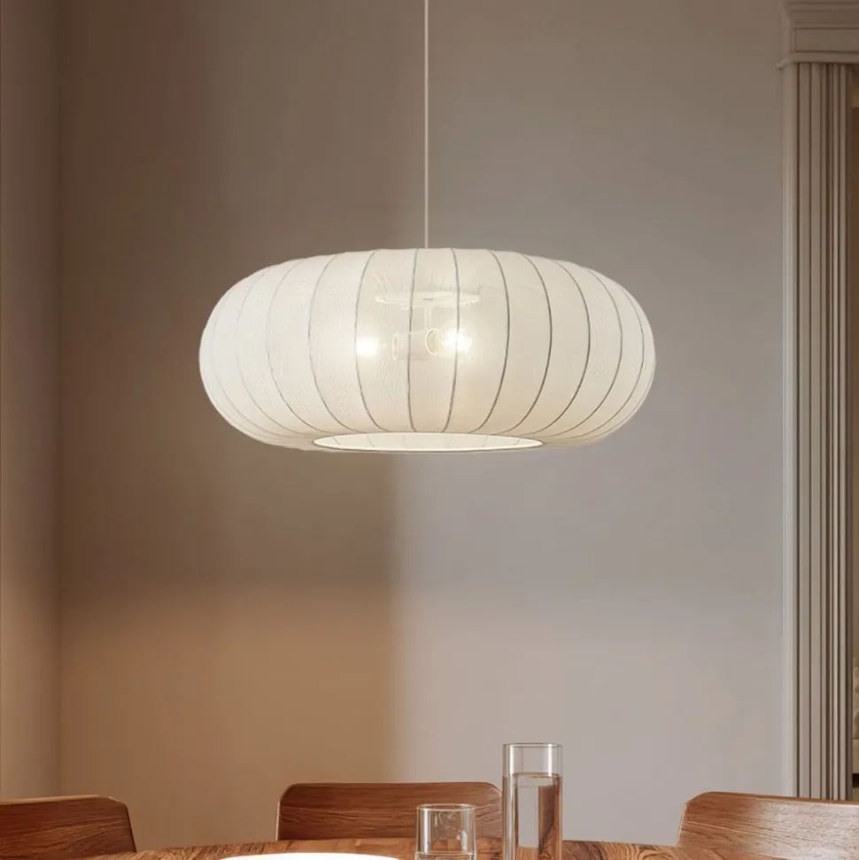 Lindby hængelampe Helin, hvid, Ø 70 cm, tekstil, 3 x E27