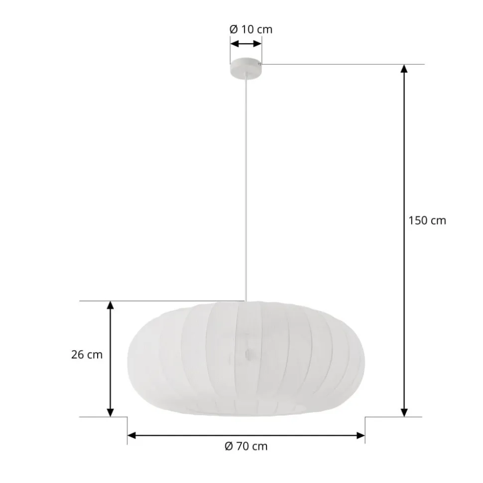 Lindby hængelampe Helin, hvid, Ø 70 cm, tekstil, 3 x E27