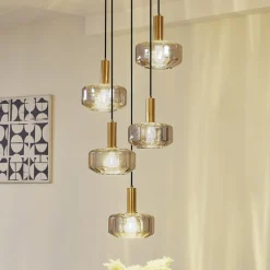 Lindby hængelampe Hildur, 5 lyskilder, røgfarvet grå, glas