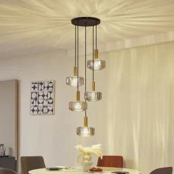 Lindby hængelampe Hildur, 5 lyskilder, røgfarvet grå, glas