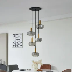 Lindby hængelampe Hildur, 5 lyskilder, røgfarvet grå, glas