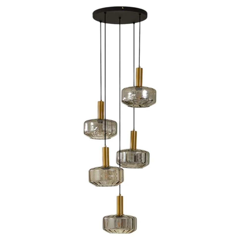 Lindby hængelampe Hildur, 5 lyskilder, røgfarvet grå, glas