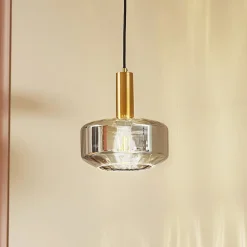 Lindby hængelampe Hildur, Ø 22 cm, 1 lyskilde, røggrå, glas