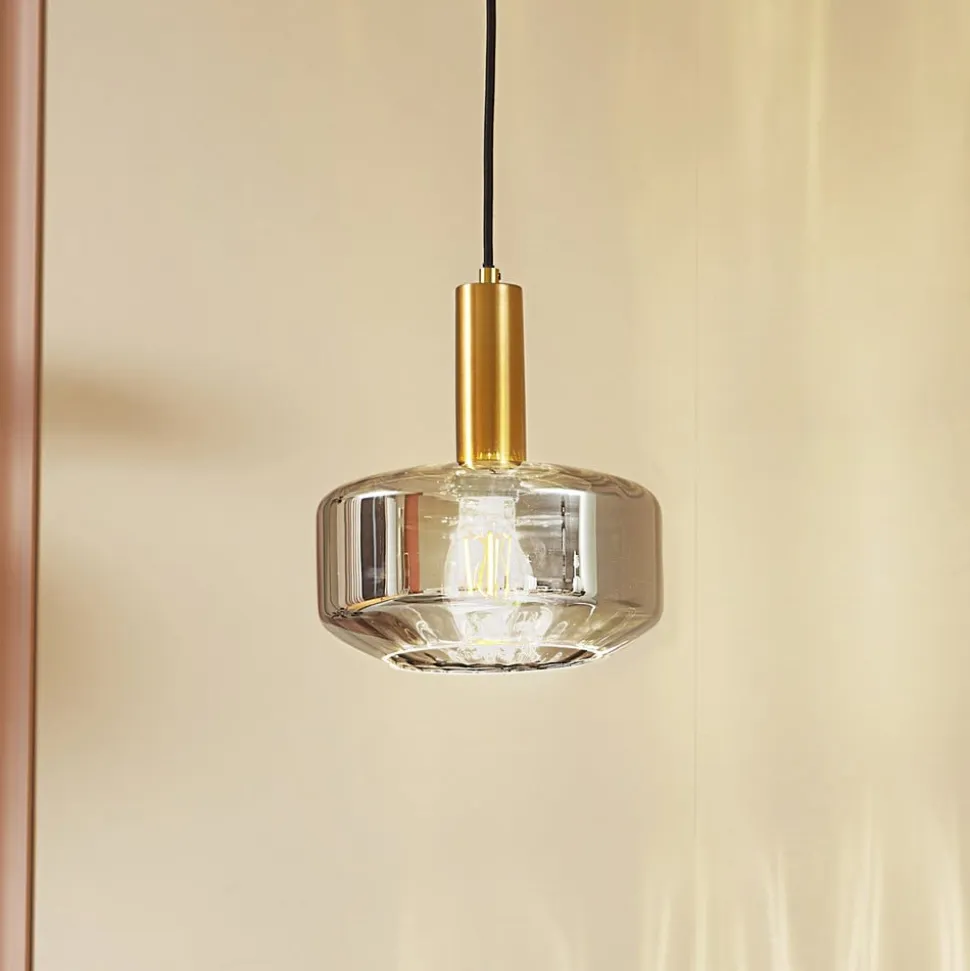 Lindby hængelampe Hildur, Ø 22 cm, 1 lyskilde, røggrå, glas