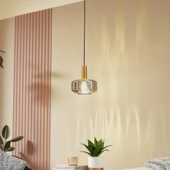 Lindby hængelampe Hildur, Ø 22 cm, 1 lyskilde, røggrå, glas