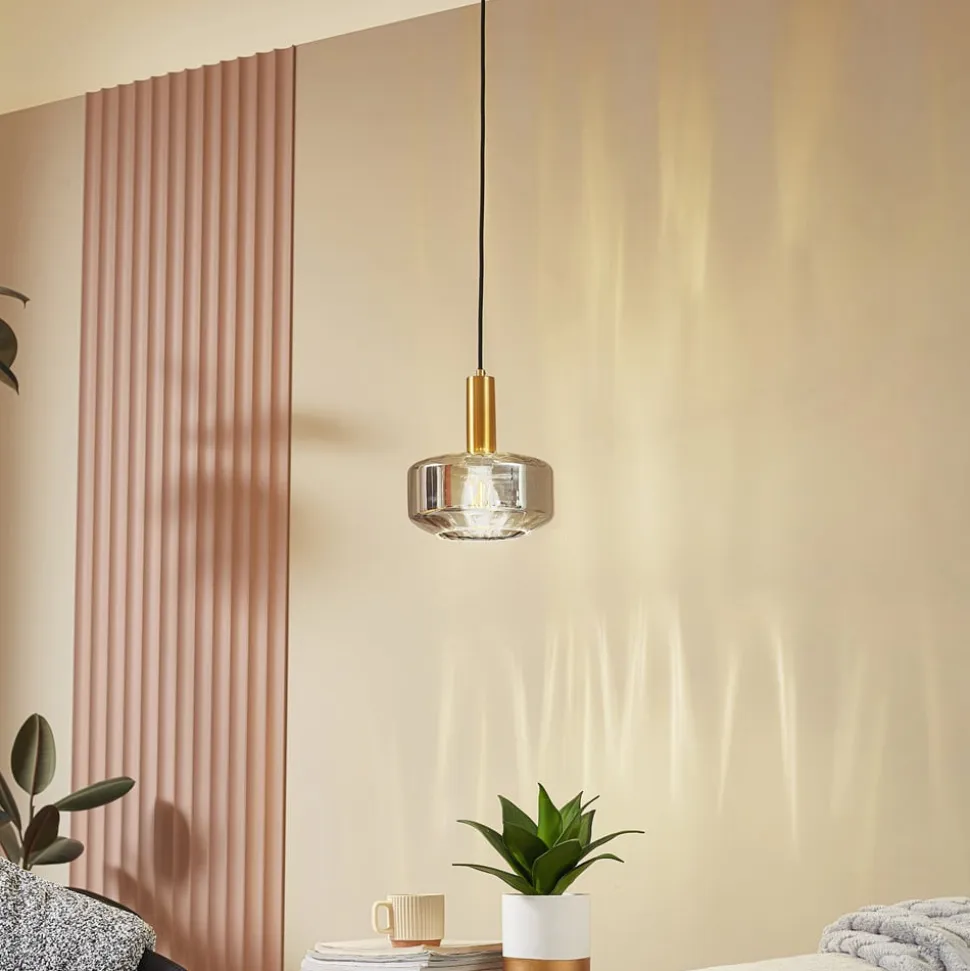 Lindby hængelampe Hildur, Ø 22 cm, 1 lyskilde, røggrå, glas