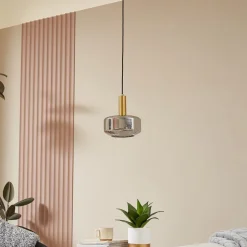 Lindby hængelampe Hildur, Ø 22 cm, 1 lyskilde, røggrå, glas