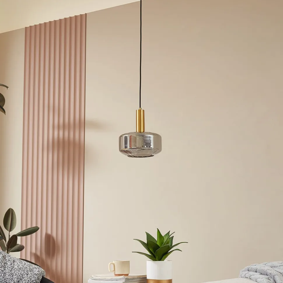 Lindby hængelampe Hildur, Ø 22 cm, 1 lyskilde, røggrå, glas