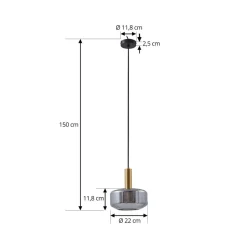 Lindby hængelampe Hildur, Ø 22 cm, 1 lyskilde, røggrå, glas