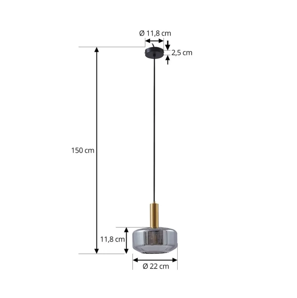Lindby hængelampe Hildur, Ø 22 cm, 1 lyskilde, røggrå, glas