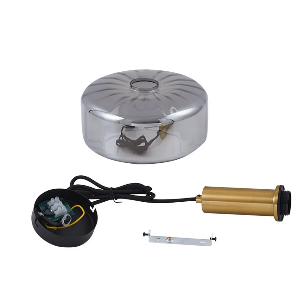 Lindby hængelampe Hildur, Ø 22 cm, 1 lyskilde, røggrå, glas