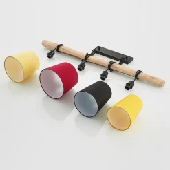 Lindby hængelampe Hinai, sort/rød/gul, tekstil, 116 cm