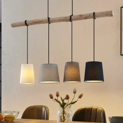 Lindby hængelampe Hinai, sort/grå/hvid, tekstil, 116 cm