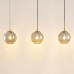 Lindby hængelampe Hiwana, røggrå, glas, 3 lyskilder