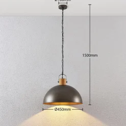 Lindby hængelampe Holgar, grøn, træ, metal, Ø 45 cm, E27