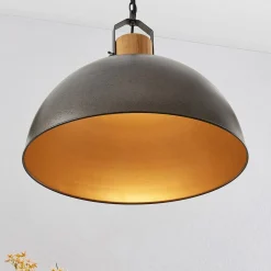 Lindby hængelampe Holgar, grøn, træ, metal, Ø 45 cm, E27