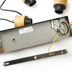 Lindby hængelampe Holgar, grå, 3 lyskilder, træ, metal, E27