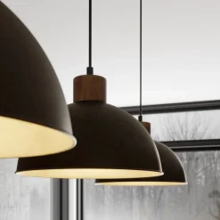 Lindby hængelampe Holgar, grå, 3 lyskilder, træ, metal, E27