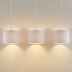 Lindby hængelampe Imarin, 3 lyskilder, hvid, tekstil, 100 cm