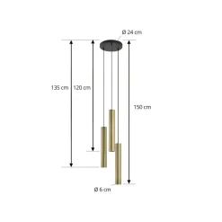 Lindby hængelampe Joffrey, Ø 24 cm, messing, 3 lyskilder, GU10