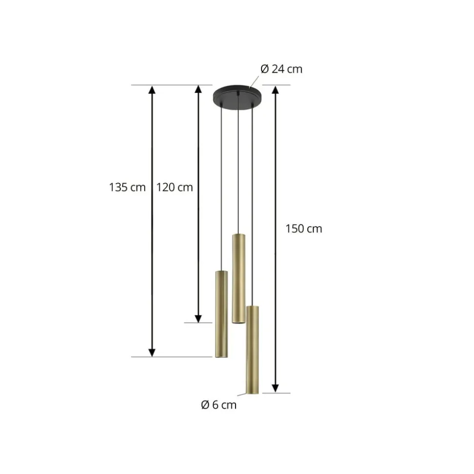 Lindby hængelampe Joffrey, Ø 24 cm, messing, 3 lyskilder, GU10