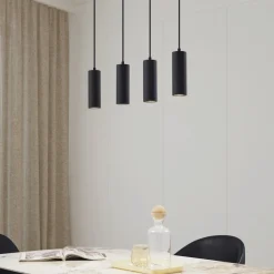 Lindby hængelampe Joffrey, 76 cm, sort, 4 lyskilder, GU10