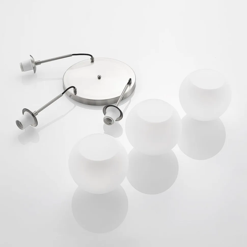 Lindby hængelampe Jurian, Ø 32 cm, 3 lyskilder, nikkel/opal, glas