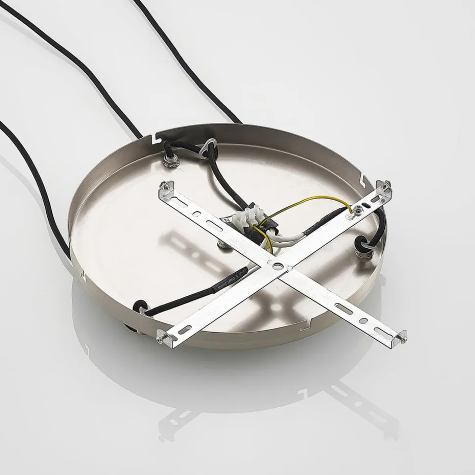 Lindby hængelampe Jurian, Ø 32 cm, 3 lyskilder, nikkel/opal, glas