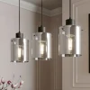 Lindby hængelampe Kourtney, 3 lyskilder, sort/grå, glas, E27