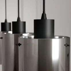 Lindby hængelampe Kourtney, 3 lyskilder, sort/grå, glas, E27