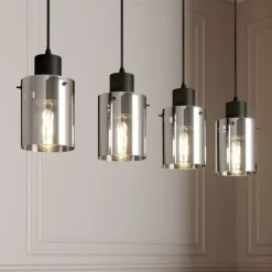 Lindby hængelampe Kourtney, 4 lyskilder, sort/grå, glas, E27
