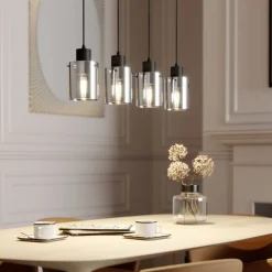 Lindby hængelampe Kourtney, 4 lyskilder, sort/grå, glas, E27