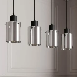 Lindby hængelampe Kourtney, 4 lyskilder, sort/grå, glas, E27