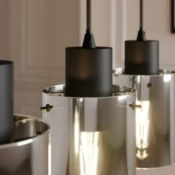 Lindby hængelampe Kourtney, 4 lyskilder, sort/grå, glas, E27