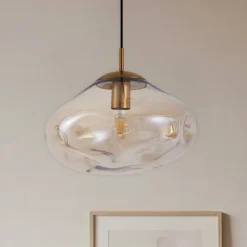 Lindby hængelampe Lelia, ravfarvet, glas, Ø 35 cm