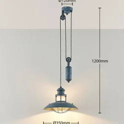 Lindby hængelampe Louisanne, justerbar, grågrøn, metal