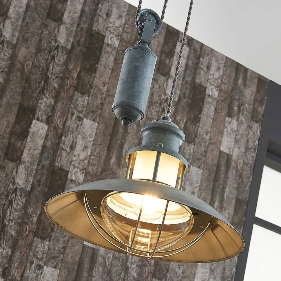 Lindby hængelampe Louisanne, justerbar, grågrøn, metal