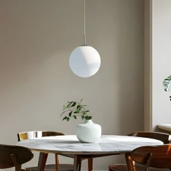 Lindby hængelampe Marike, Ø 35 cm, hvid, glas, kugle, E27