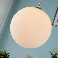 Lindby hængelampe Marike, Ø 35 cm, hvid, glas, kugle, E27