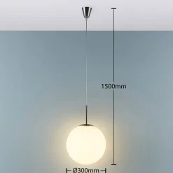 Lindby hængelampe Marike, Ø 30 cm, hvid, glas, kugle, E27