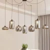 Lindby hængelampe Marla, 7 lyskilder, glas, røgfarvet grå, 128 cm