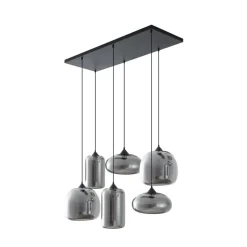 Lindby hængelampe Marla, 6 lyskilder, glas, røggrå