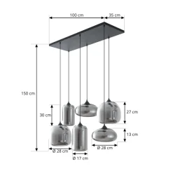 Lindby hængelampe Marla, 6 lyskilder, glas, røggrå