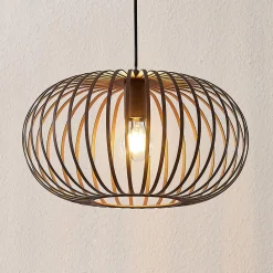 Lindby hængelampe Nahele, brun, metal, Ø 40 cm, E27