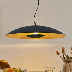 Lindby hængelampe Narisara, Ø 80 cm, E27, sort-guld